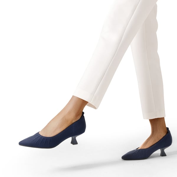 Low Kitten Heel Knit Pumps - NAVY - 1